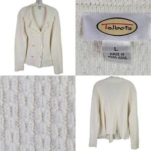 Talbots Women's Cardigan Sweater Size Large Double Breasted Cream Chunky Knit​​